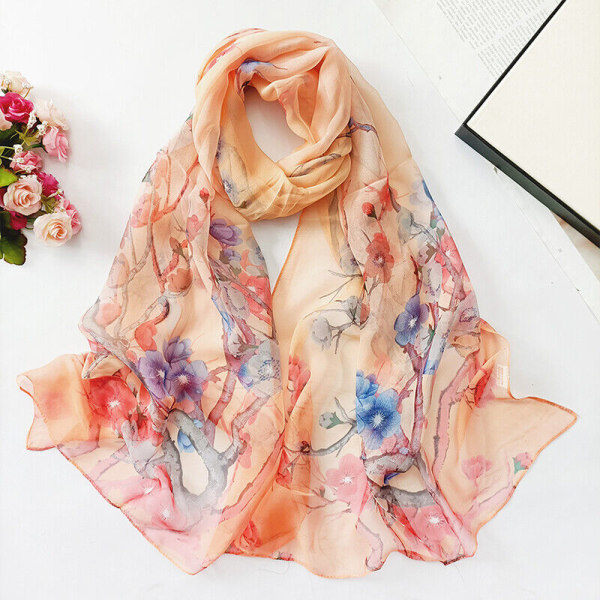 Kvinners lange skjerf, mykt silkesjal, damessjal, chiffon-sjal, tynt, pustende sjal Orange