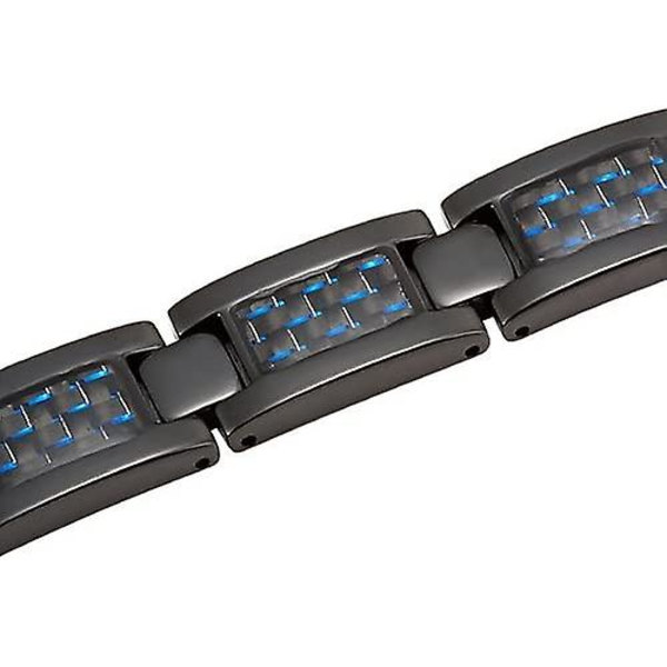 Blå Carbon Fiber Sort Titanium Magnetisk Armbånd til Mænd - Justerbar