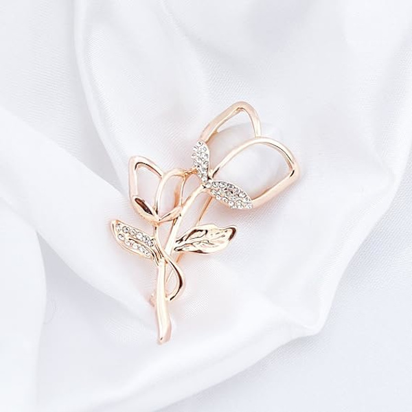 Tulip Blomster Guld og Sølvbelagt Rhinestone Brosche Pin til Kvinder Damer Festival Gave