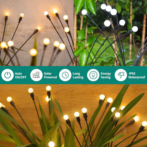 2 kpl 16 LED aurinkovalot ulkokäyttöön puutarhaan, joulukoristeet juhliin, polulle, aidalle, pihalle, puutarhakoristeet, lämmin valkoinen