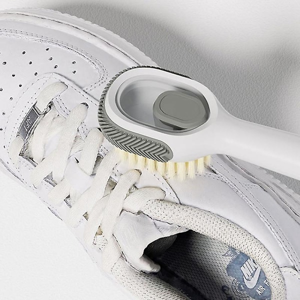 Pehmeäharjaksinen nestemäinen kenkäharja pitkävartinen harja kotitalouksien puhdistustyökalu - valkoinen harmaa White Grey