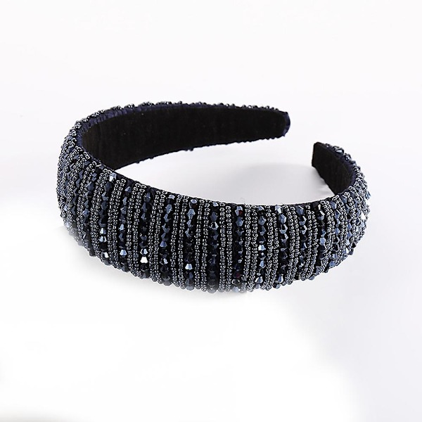 Krystall Rhinestone Hodebånd Krystall Pyntet Hodebånd Fløyel Polstret Brede Hårbånd Fest Bryllup Hodeplagg Hår Tilbehør Marineblå