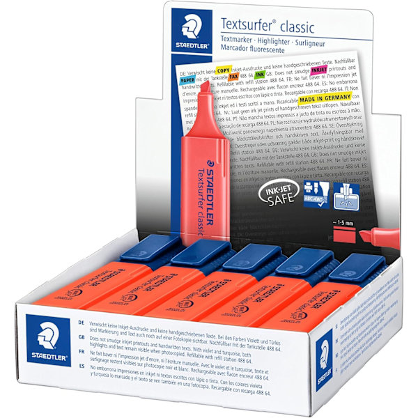 STAEDTLER 364-1 Textsurfer Classic -merkki, 10 kpl (laatikossa) Red