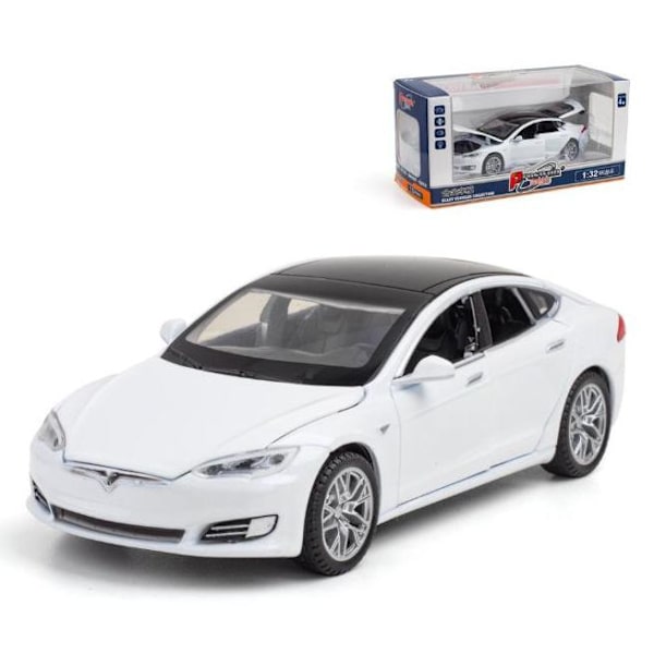 1:32 Tesla Model S -metallivaluauto, painevalettu leluauto, ääni- ja valotoiminnolla, lasten lelu, lahja pojalle (laatikossa) Model S White