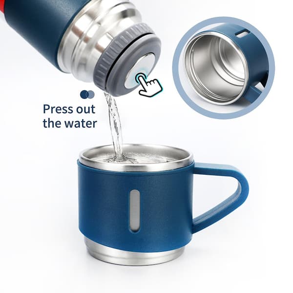 500 ml isolerad termosflaska med 2 extra muggar i rostfritt stål, läcksäker kaffetermosmugg för resor Blue