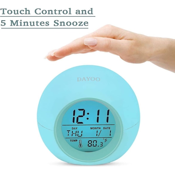 Barnevekkerklokke, 7-fargeskiftende LED digital klokke for gutter, jenter, vekkeklokke Touch Control Snooze(hy)