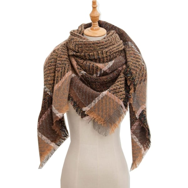 Kvinde Efterår Vinter Tørklæde Klassisk Kvast Tartan Tørklæde Varm Blød Chunky Stor Tæppe Wrap Sjal Tørklæder Cirkel Tørklæde (Kaffe)