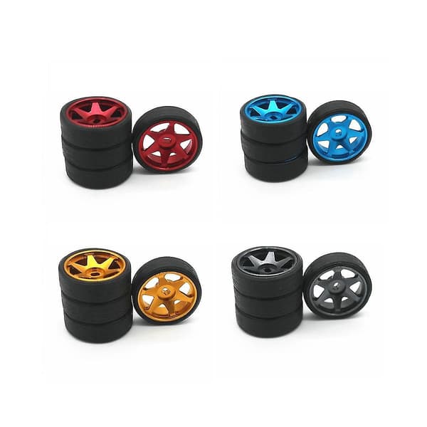 4 st gummidäck gummidäck metallfälg för 284131 K969 K989 Mini-z 1/28 Rc bildelar, gul