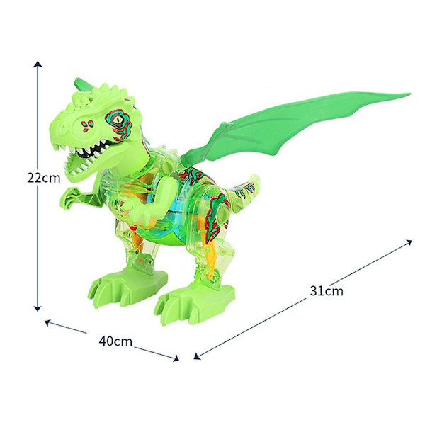 Elektrisk gående dinosaurrobot med lys og musikkleker for barn Green