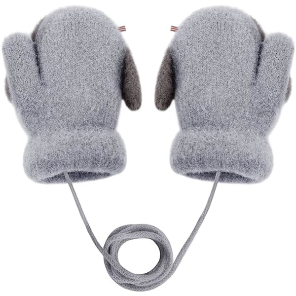 Baby Toddlers Varm Vantar Magic Stretch Vantar Handskar på Snöre Pojkar Flickor Stickade Vantar Tjockna Fleece Foder Nyfödda Vantar Full Finger Vantar