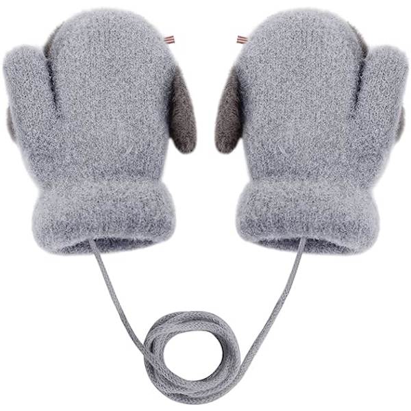 Baby Toddlers Varme Votter Magiske Stretch Votter Hansker på Snøring Gutter Jenter Strikkede Votter Tykk Fleece Fôr Nyfødte Votter Full Finger Votter
