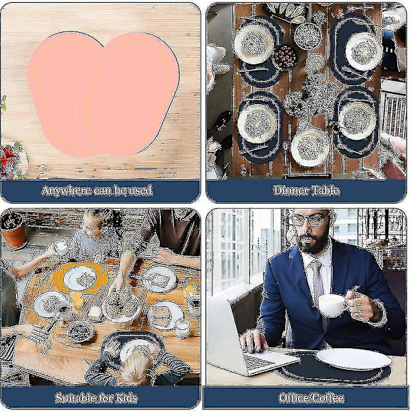 Faux läder placemats set om 4 - Dubbelsidig färg oval design matbord mattor vattentät värmebeständig heminredning -xx Light pink