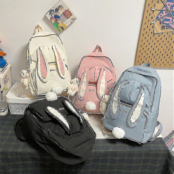 Søt Kanin Ung Jente Skole Ryggsekk Kvinne Stor Kapasitet Kawaii Ryggsekk Mochila Rosa Kvinne Bagpack Nylon Tegneserie Skoleveske No bear doll blue