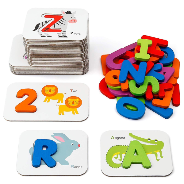 Siffror och alfabet Flash Cards Set, Abc träbokstäver och siffror, Pusselspel Pedagogiska leksaker