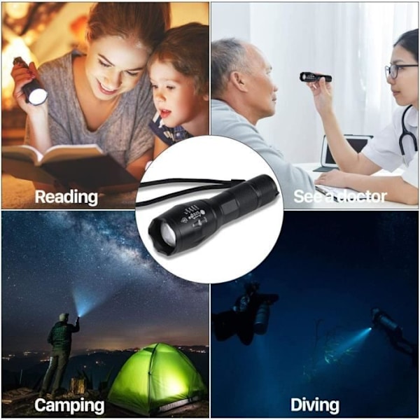 2 STK. Ultra Kraftig LED Lommelygte, Zoombar Lommelygte til Strømafbrydelse/Nødsituation/Camping/Vandreture