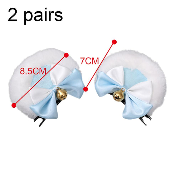 2 paria karhun korvien kello hiuspidikettä, pyöreät korvat hiusneulat söpö päähine tarvikkeet tytöille White blue- pink white