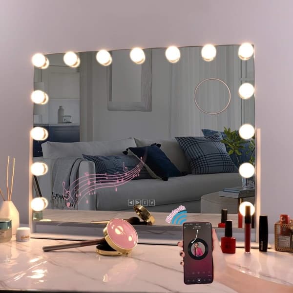 Lighted Mirror Vanity Mirror, 3 Farvetemperaturer Lys Vanity Mirror med 10 Dæmpbare LED'er, Touch Control Vanity Mirror (Kun Pære)-WELLNGS
