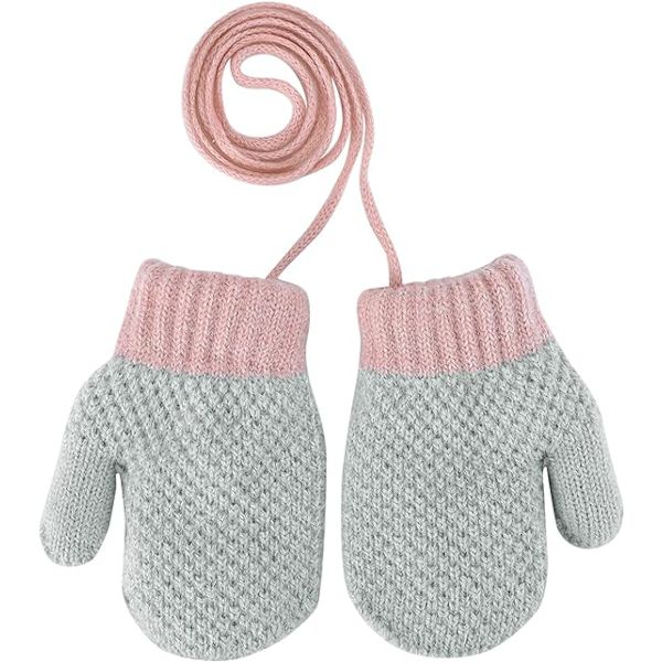 Toddler Baby Söt Stickad Vantar med Snöre Varma Vantar Flickor Hängande Hals Full Finger Vantar Tjockare Varma Kashmirfoder Vantar Vinterhandskar