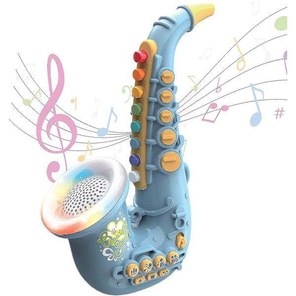 Legetøjssaxofon - Lærende børnesaxofon til musikøvelse - Interaktive musikinstrumenter til børn - Musiksimulation - Mini-saxofon med dynamiske L_fs Blue