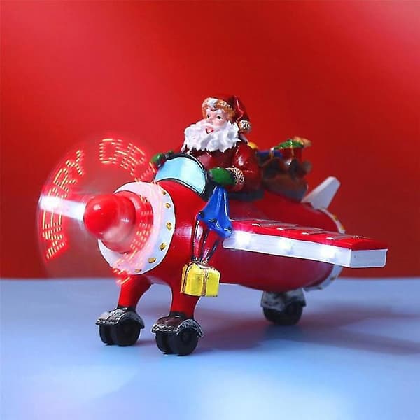 Byns tomte kör flygplan snöscen prydnader LED-ljus musik hus jul villa jul