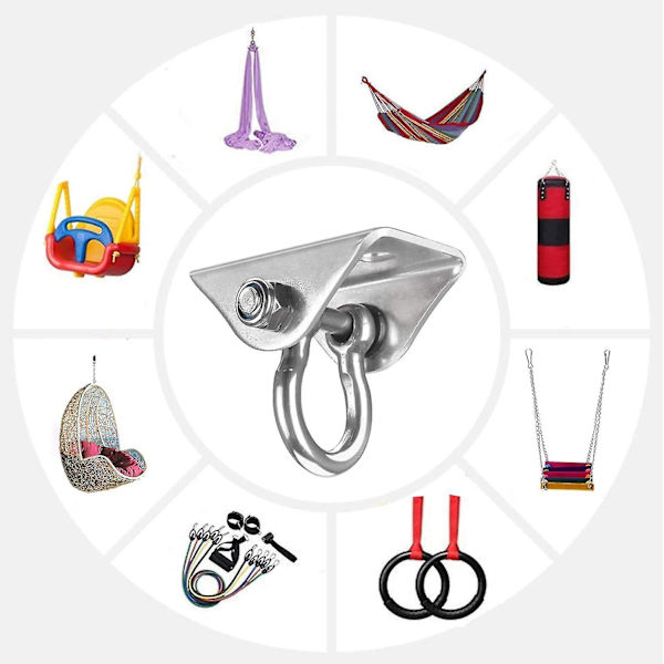 Heavy Duty Swing Hanger, Rostfritt Stål 180° Vridbar Tyst Hängmatta Upphängningskrokar, 450 kg Kapacitet, med 4 Skruvar, för Betong Trä Set Lekplats P