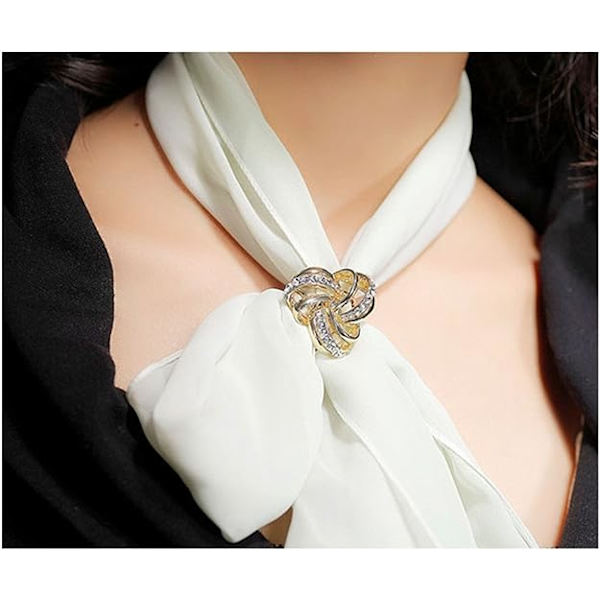 Elegant moderne enkel design kvinners trippelring Diamante metallisk silkeskjerf klips skjerfring Chiffon spenne(Sølv)