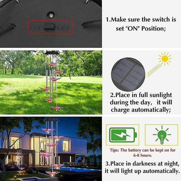 Aluminiumrør Sol LED Farveskiftende Vindspil, Kolibri Sol Vindspil