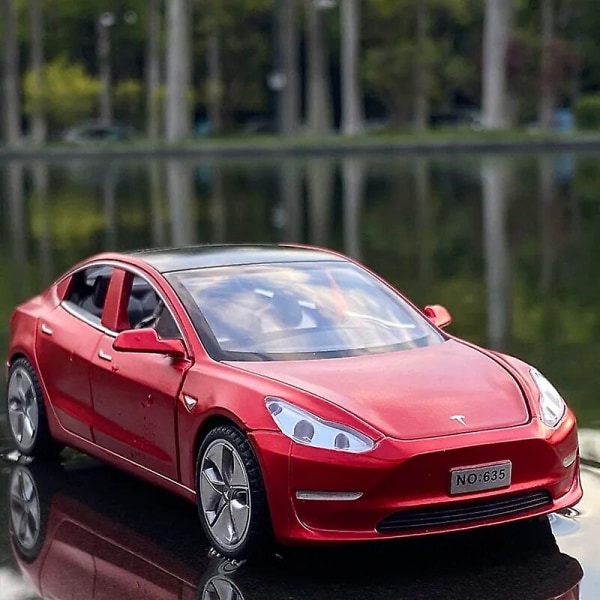 1:32 Tesla Model X Model 3 Model S Model Y Legeret bilmodel Diecasts Legetøjsbil Lyd Og Let Børnelegetøj Til Børn Gaver Drengelegetøj Model 3 Red