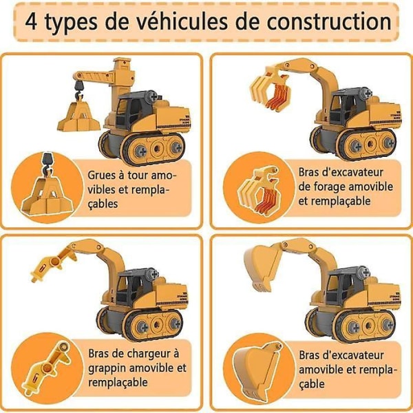 Saml køretøjer lastbil gør-det-selv byggesæt til børn, 4 i 1 ingeniørbil, egnet til børn i alderen 3-8