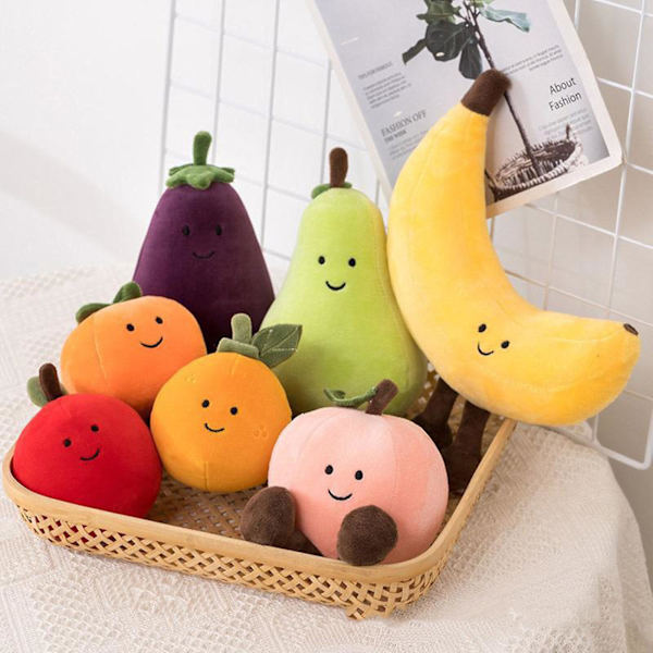 Frukt Plyschleksak Banan Persika Päron Aubergine Tecknad Docka Plysch Ornament Frukt Fylld Docka Fest Hem Bord Dekoration Gåvor Pear