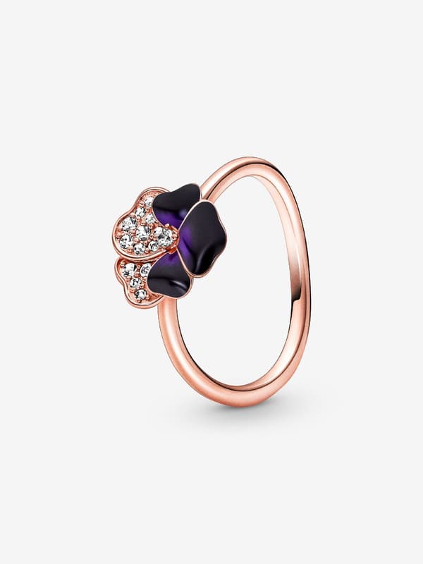 Pandora - Dyb Lilla Stedmoderblomst Ring - 14k rosaguld plating Circumference: 56mm