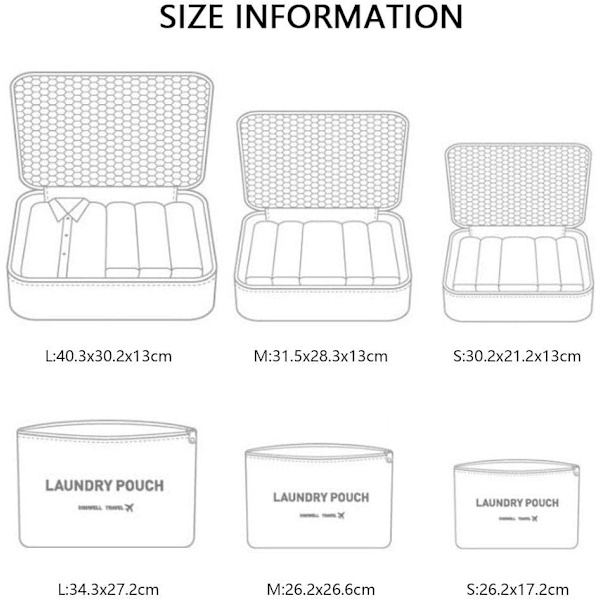 Reisearrangør Pakkeposer, 6 PCS Reisepakkekuber Sett for Klær Reisebagasje Organisasjonsposer Oppbevaringsposer Grey