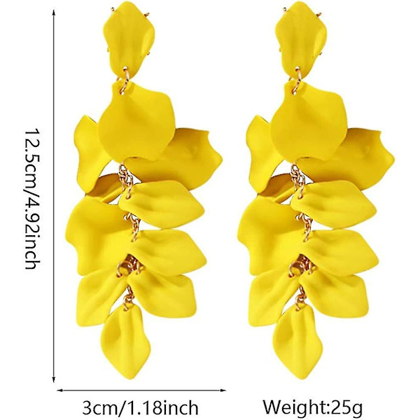 Akryl Roseblad Øredobber Dangle Overdrevne Blomster Øredobber Dråpe Floral Duske Øredobber Yellow