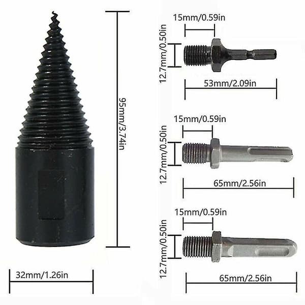 32mm Vedklyv Träklyv Heavy Duty Borrskruv Kon Drivrutin