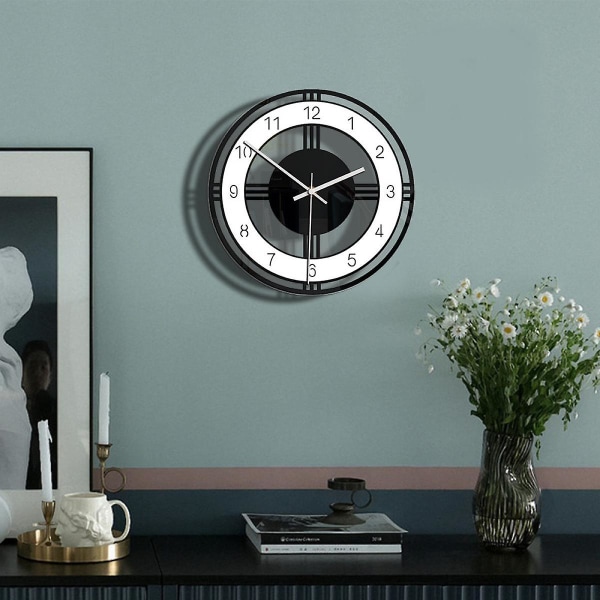 Wall Clock Home Decoration Black And White Circle Wall Circle Creative Bedroom Transparent Retro Clock-black-