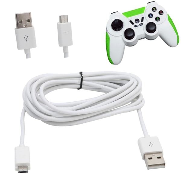 283cm/9.28ft Micro USB-strømkabel for PS4-kontrollerlading Kabel Linje Micro USB-ladekabel Svart Svart
