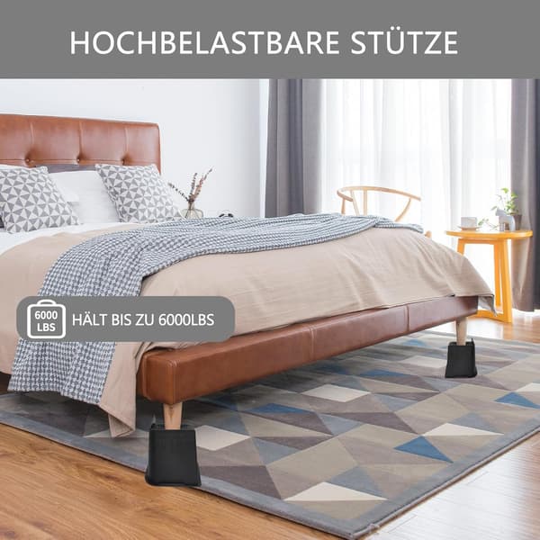 Møbelben 7 cm, L-formet Sengeben, Kraftig Støtte Op Til 2700 kg, Overdimensionerede Sengeløftere til Seng (Sort, 7 cm - 4 Stk) Three inches