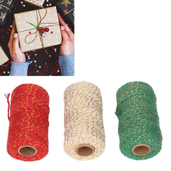 Rullar Julsträng 2 mm Diameter Varje 100 m Längd Klippbar Enkel Presentsträng för DIY-förpackning