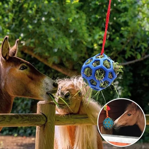Hestehøbold Hestelegetøj, gedefoderlegetøj, hestegodbidbold hængende fodringslegetøj til får Hestegedefoder og lindre stress Blue