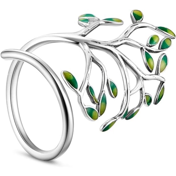 Kvinnors Livsträd Ring i 925 Sterling Silver Modern Extraordinär Tree Finger Ring Justerbar manschettring, present till mamma
