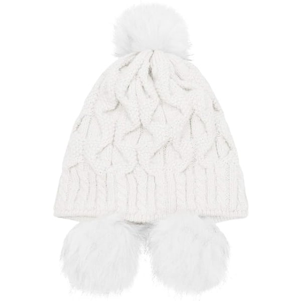 Naisten neulottu hattu Talven lämmin pipo, jossa Pom Pom Bobble -hattu, tuulenpitävät korvaläpät (valkoinen)