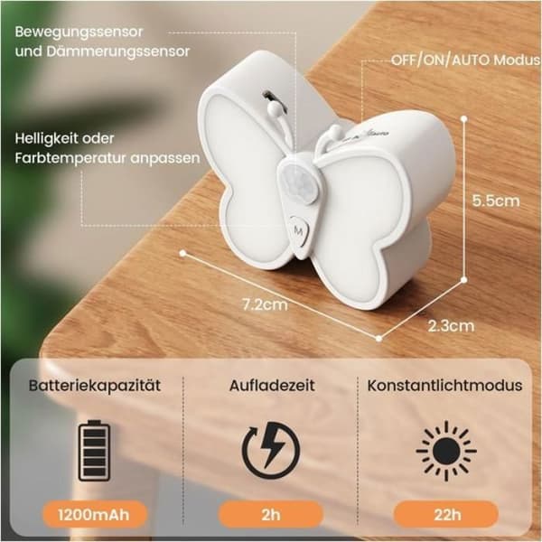 LED Nattlampa / Nattlampa - 2-pack - Rörelsesensor - 2 timmars uppladdningsbart batteri - 3000K/6000K