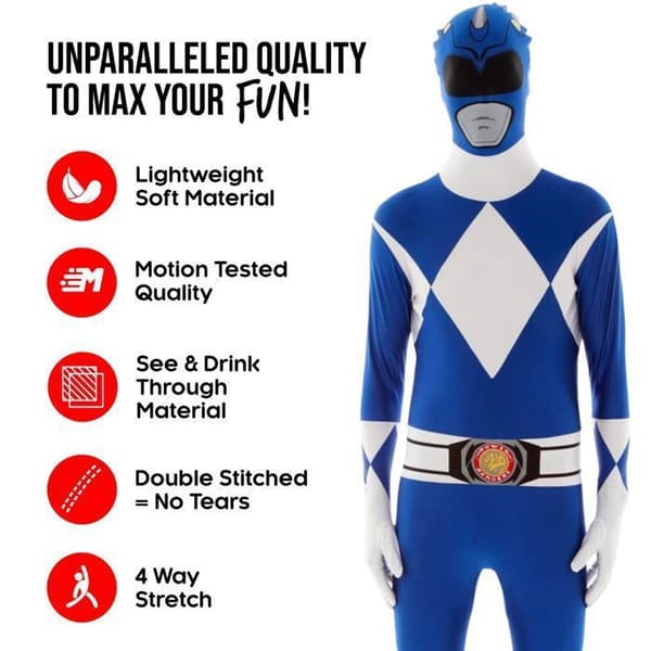 Morphsuits Power Ranger Blå Kostume, Voksenkostume, Power Rangers Superhelt, XL M