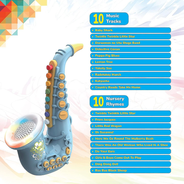Legetøjssaxofon - Lærende børnesaxofon til musikøvelse - Interaktive musikinstrumenter til børn - Musiksimulation - Mini-saxofon med dynamiske L_fs Blue