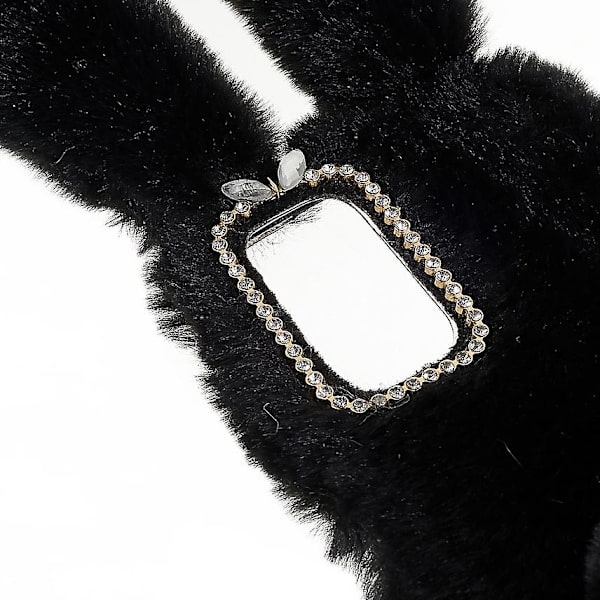 Til Xiaomi Redmi Note 11 4g (qualcomm) Fuzzy Fluffy Bunny Ear Case Soft Plush Fleksibel Tpu Rhinestone Decor Bagcover Black