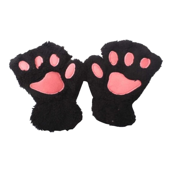 Plysj kunstige fingerløse kattepotehansker varme vinterhansker halvfinger søte hansker kattpote Rollespill black