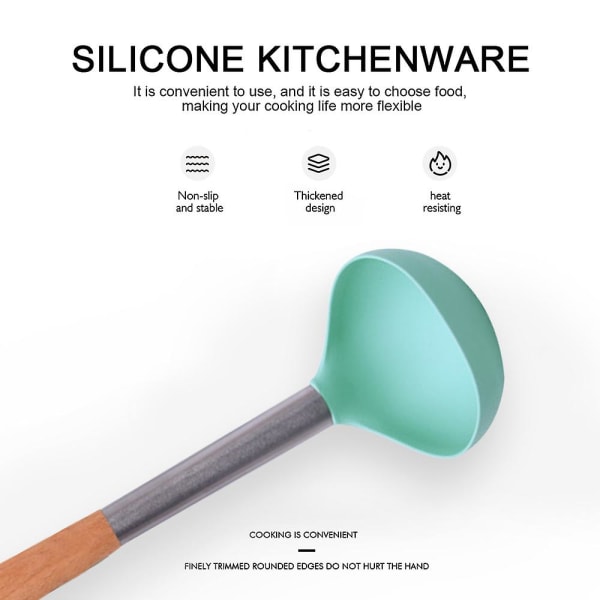 Silikone køkkenredskaber med rustfrit stål håndtag, non-stick madlavningsske, træhåndtag, silikone køkkenredskaber style2