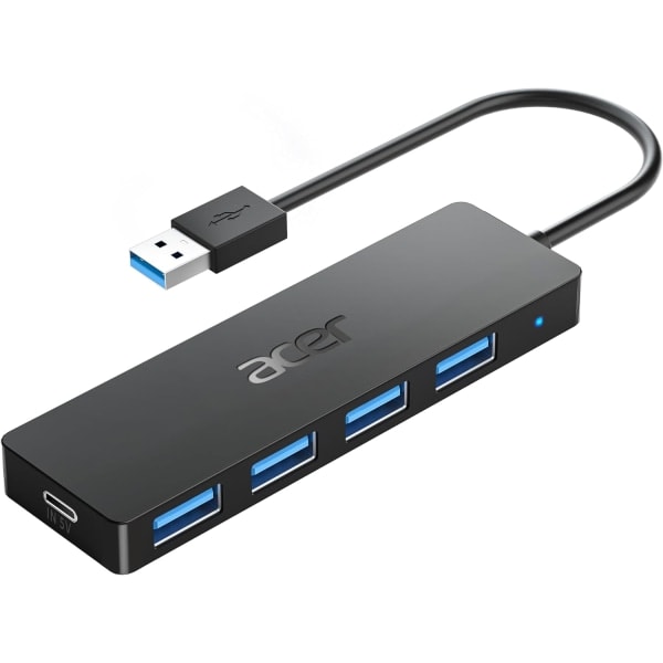 USB-hubb, 4 portar, multipel USB 3.0-hubb, USB-datahubb för bärbar dator med USB C-strömförsörjning, enkelport USB-förlängare för bärbar dator, Windows, Linux, Acer PC