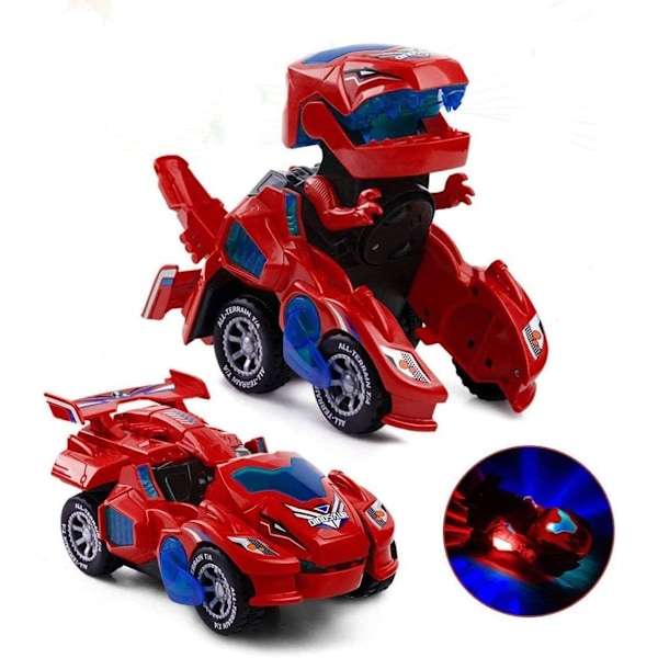 Elektrisk automatisk dinosaurie transformerande bil med blinkande ljus och ljud för 3-7 år gamla pojkar och flickor leksak födelsedag
