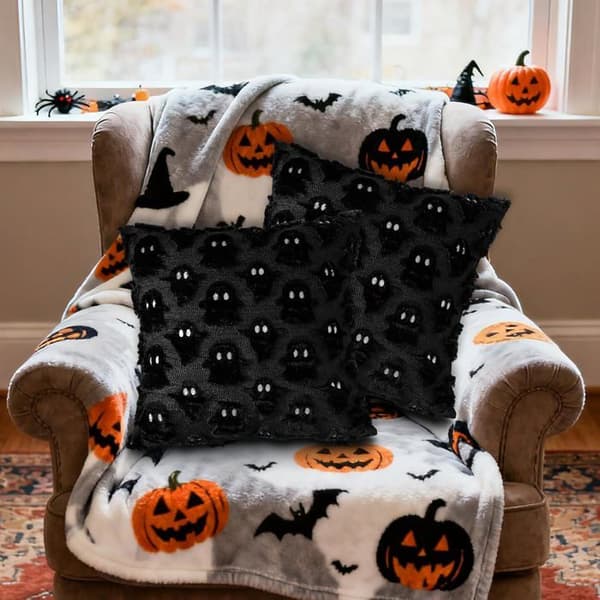 Sæt med 2 Halloween dekorative pudebetræk - 45 x 45 cm til sofa, stue, have, soveværelse og udendørs - Sort